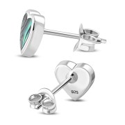 Medium, Abalone Heart Stud Silver Earrings, e315